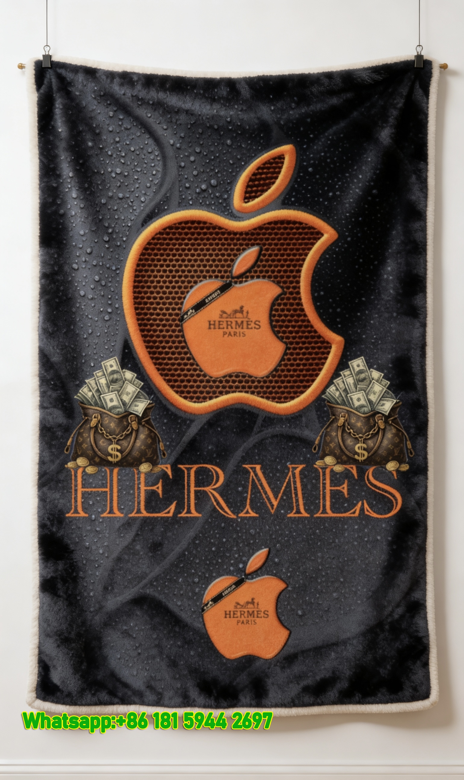 Luxury Hermès Apple Print Flannel Throw Blanket IMG_5202